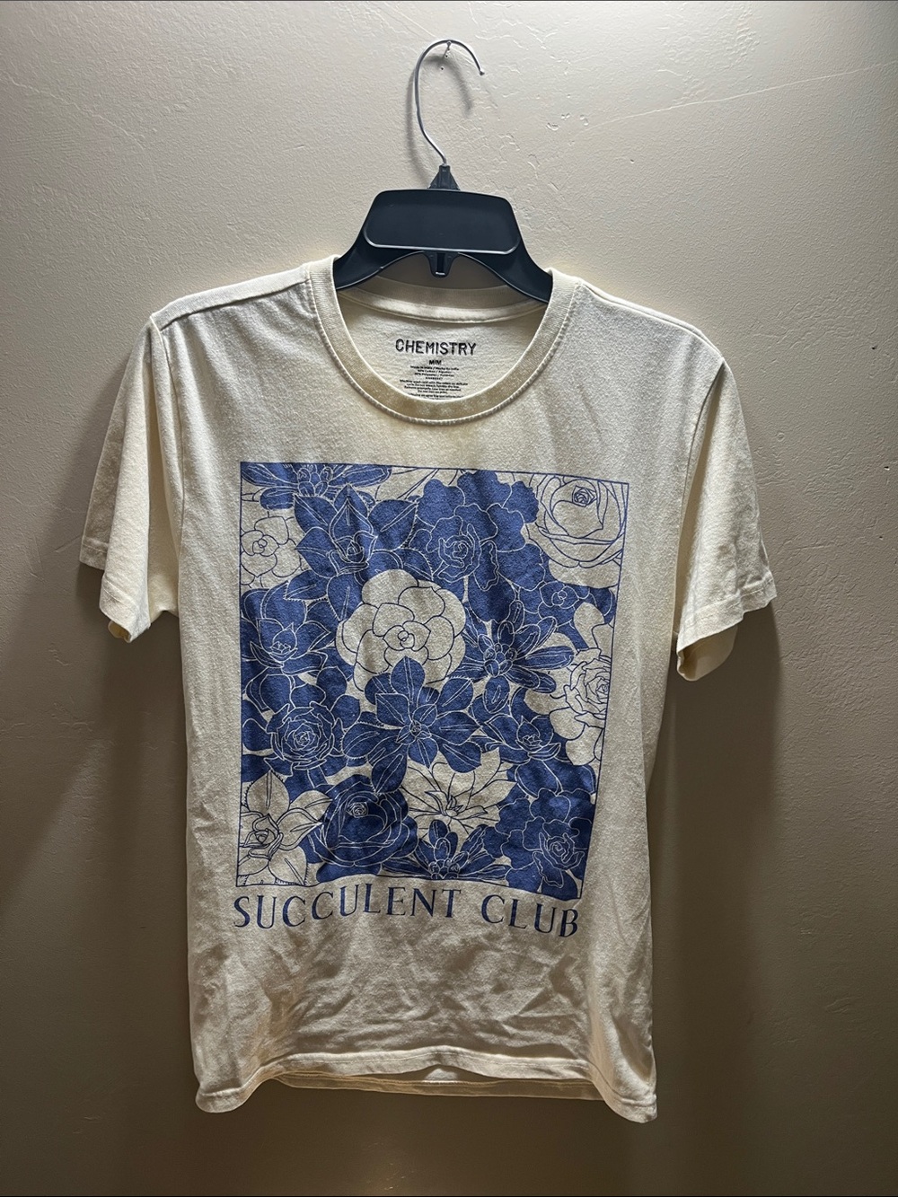 Chemistry Off-White T-Shirt with Blue Succulent Graphic